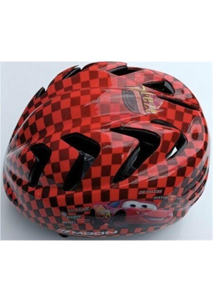 M-7 Çocuk Kask Arabalar Kareli - Kırmızı - S Beden