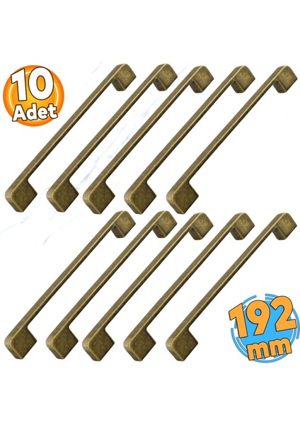 Radus 10 Adet Antik Sarı Metal Kulp 192 mm 19.2 cm Mobilya Çekmece Mutfak Dolap Kulpları Kulbu Kulpu