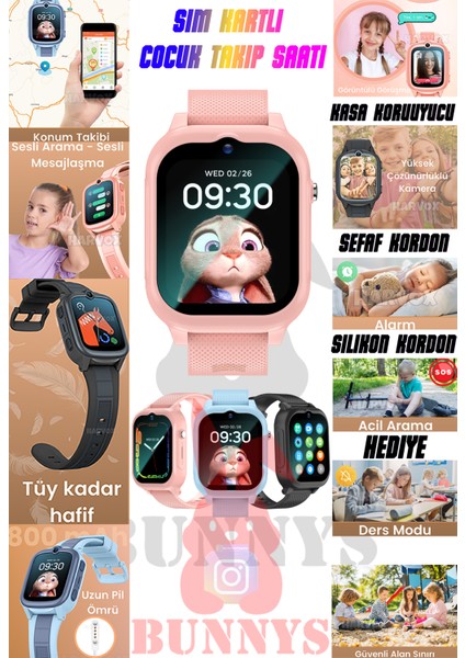 Sim Kartlı Akıllı Çocuk Takip Saati 4g Arama Konuşma Özellikli Konum Takibi Hediyeli