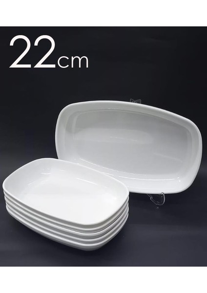 3 Adet Beyaz Melamin Kayık Tabak 22 x 14 cm Salata Kebap Tabağı Ev Lokanta Tipi Sağlam Kare Oval Plate