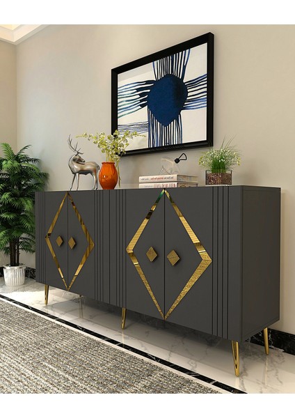 Dominoct (KB150) Lazer Desenli Konsol Antrasit-Altın fiyatları
