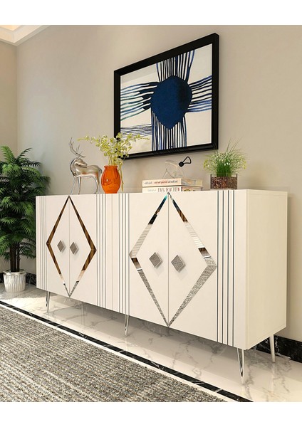 Dominoct (KB150) Lazer Desenli Konsol Beyaz-Gümüş