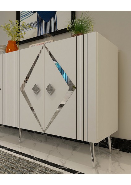 Dominoct (KB150) Lazer Desenli Konsol Beyaz-Gümüş