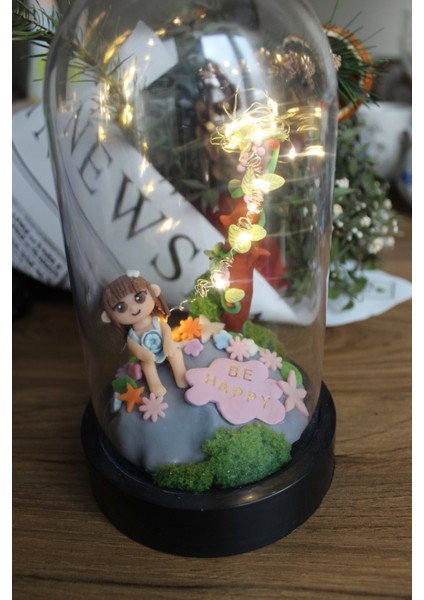 Hediyelik Işıklı Fanus BeHappy YAZİLİ MODEL