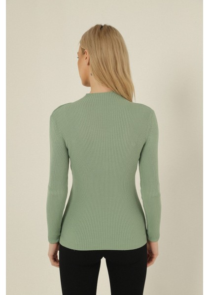 Kadın Çağla Kendinden Yakalı Fitilli Triko Kazak indirimleri