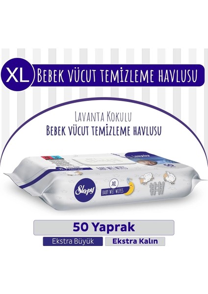Xl Lavanta Kokulu Bebek Vücut Temizleme Mendili 50 Yaprak