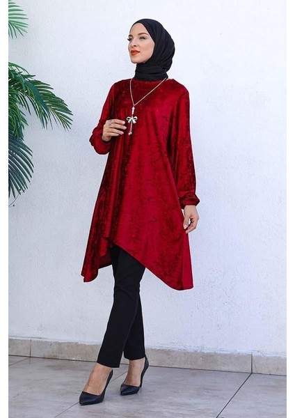 Asimetrik Model Kadife Tunik