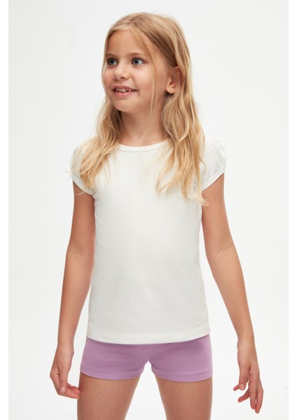Ekru Basic Kız Çocuk Sıfır Yaka Karpuz Kol Tişört fiyatları