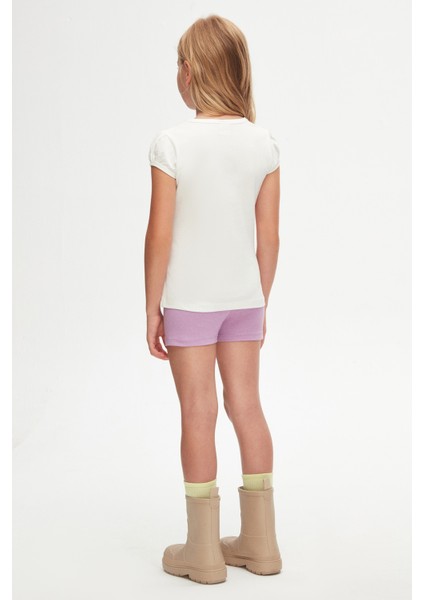 Ekru Basic Kız Çocuk Sıfır Yaka Karpuz Kol Tişört fırsatları