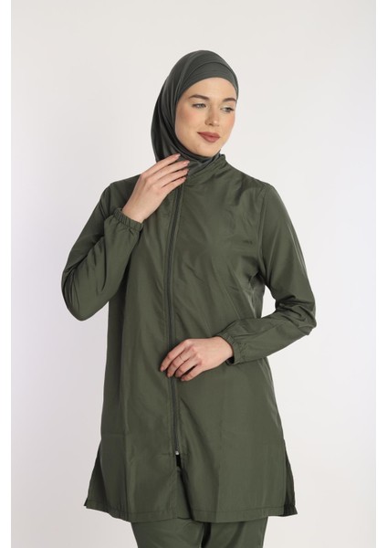 Kadın 23203 Büzgülü Paraşüt Tam Tesettür Mayo Haki fiyatları