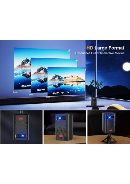 C900 Mini Taşınabilir Projektör Android 9 150ANSI Lümen Dlp Wifi 3D 1080P Dahili Pil Stereo Hoparlör