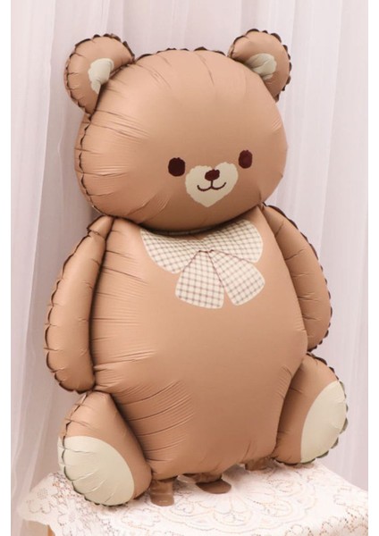 Retro Papyonlu Ayı Folyo Balon Karamel Retro Büyük Ayı Balon 90 cm