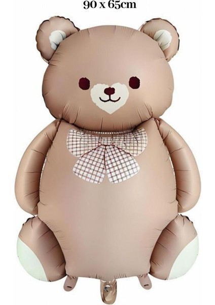 Retro Papyonlu Ayı Folyo Balon Karamel Retro Büyük Ayı Balon 90 cm