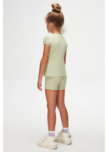 Açık Çağla Yeşil Basic Kız Çocuk Sıfır Yaka Karpuz Kol Tişört fırsatları