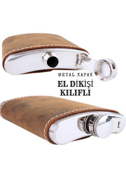 8 Oz 240 cc Fındık Kahverengi Crazy Deri Kılıflı El Yapımı Çelik Viski Cep Matarası indirimleri