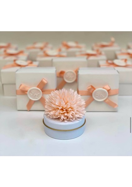 İlya Design Söz Nişan Nikah Bebek Hediyelik Kutulu Çiçek Süslemeli Teneke Mum 10 adet