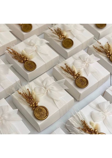 İlya Design Söz Nişan Nikah Bebek Hediyelik Kutulu Orkide Mum Gold Detaylı Standart Mühürlü 10 adet