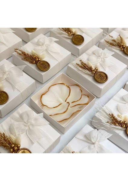 İlya Design Söz Nişan Nikah Bebek Hediyelik Kutulu Orkide Mum Gold Detaylı Standart Mühürlü 10 adet fiyatları