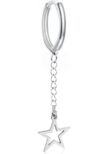 Yıldız Figürlü Zincirli Tekil Halka Küpe