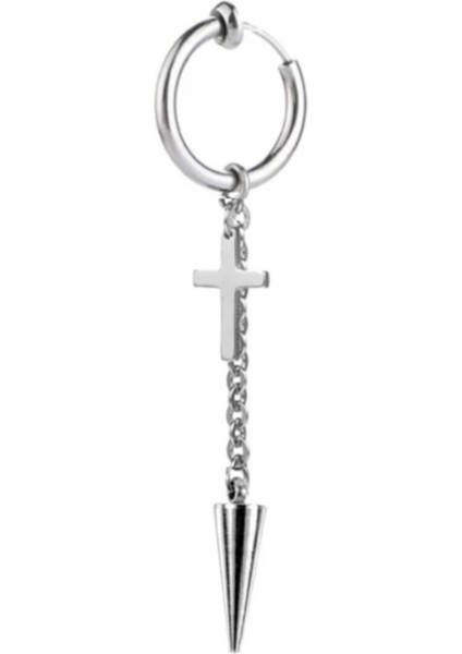 Deliksiz Haç ve Mızrak Uçlu Çelik Küpe