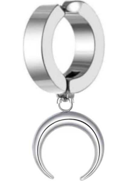 Deliksiz Sıkıştırma Hilal Sallantılı Kalın Fake Çelik Küpe