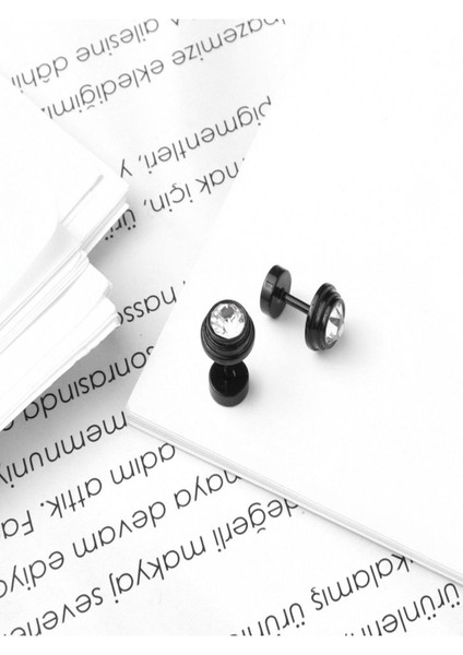 316L Çelik Siyah Renk Taşlı Erkek Küpe, Piercing, Kadın Küpe