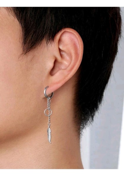 Deliksiz Tüy Sallantılı Çelik Fake Küpe