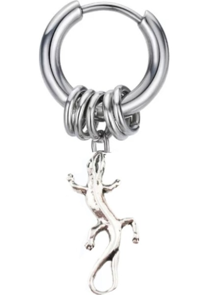 Çelik Kertenkele Sallantılı Halka Küpe