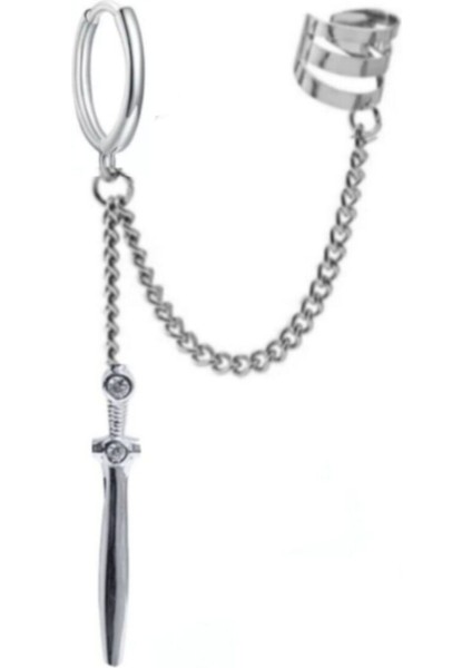 Üst Küpe Deliksiz Zincirli Kılıç Küpe