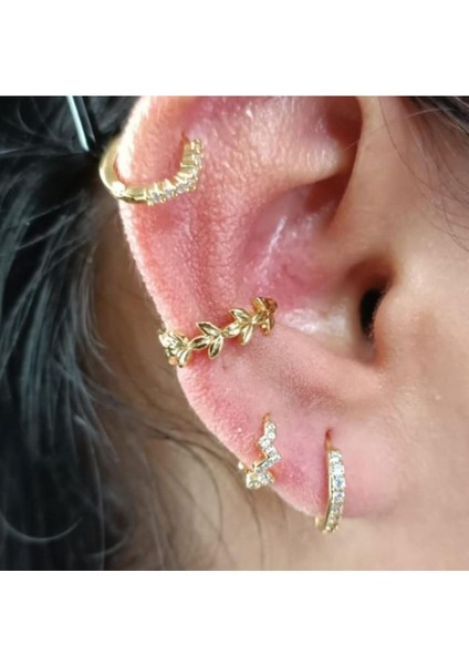 Deliksiz Sıkıştırma Fake Küpe Ear Cuff Piercing Altın Rengi