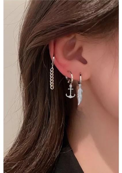 3'lü Kıkırdak Halka Set Küpe