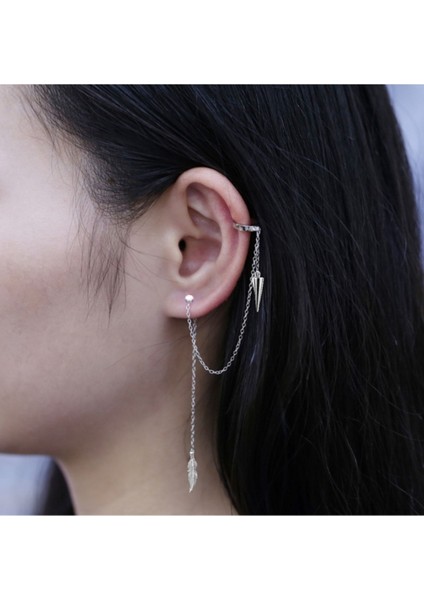 Tüy ve Mızrak Sallantılı Zincirli Kıkırdak Küpe