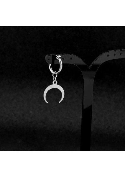 Deliksiz Sıkıştırma Hilal Sallantılı Çelik Küpe