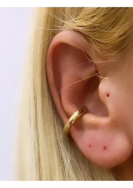 Ear Cuff Deliksiz Sıkıştırma Gold Çelik Küpe Altın Renk