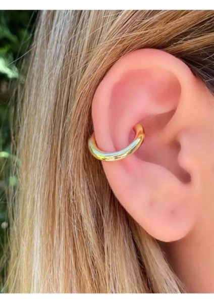 Ear Cuff Deliksiz Sıkıştırma Gold Çelik Küpe Altın Renk modelleri