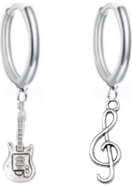 Gitar ve Sol Anahtarı Halka Küpe
