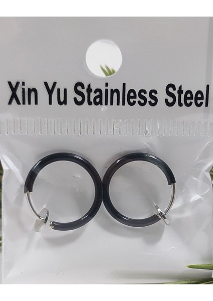 Çelik Siyah Renk Yaylı Sıkıştırmalı Halka Küpe, Kararma Yapmaz, 2 Li Set, 12 mm modelleri