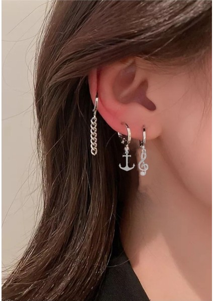 3'lü Kıkırdak Halka Set Küpe