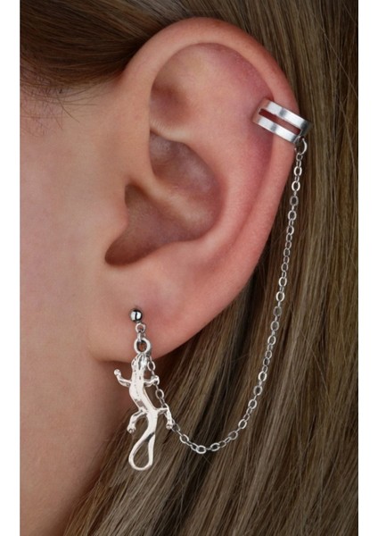 Üstten Deliksiz Kertenkele Kıkırdak Küpe