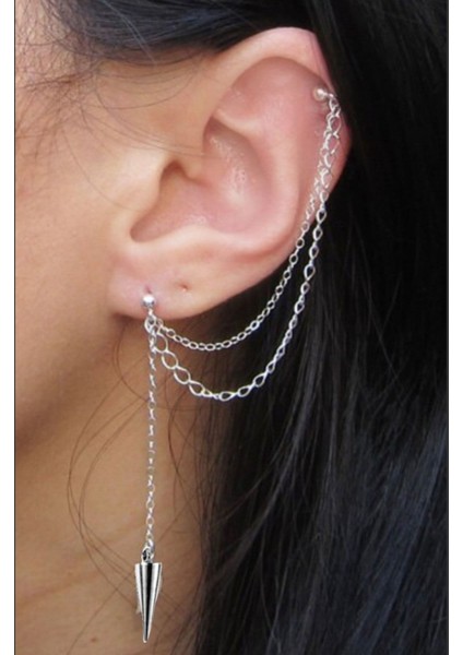 Mızrak Sallantılı Zincirli Çelik Kıkırdak Küpe