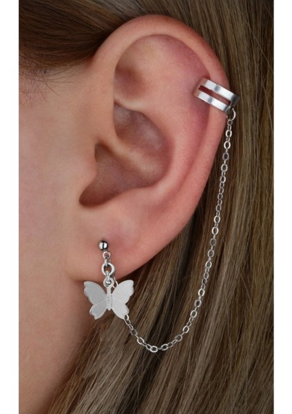 Üstten Deliksiz Kelebek Kıkırdak Küpe