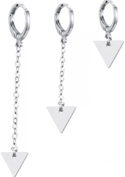 3'lü Set Halka Kıkırdak Üçgen Küpe Seti