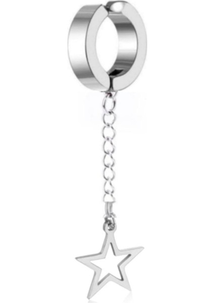 Deliksiz Yıldız Figürlü Kalın Halka Çelik Küpe