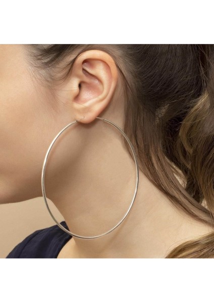 Büyük Boy Gümüş Renk Halka Küpe