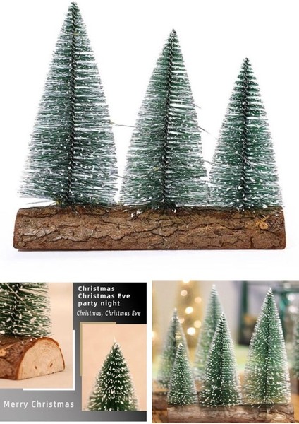 3 Lü Set Nevada Mini Çam Ağaçları Meşe Kütük Üzerinde yılbaşı Hediyesi 16-12-10 cm