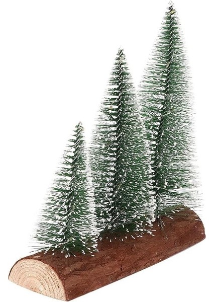 3 Lü Set Nevada Mini Çam Ağaçları Meşe Kütük Üzerinde yılbaşı Hediyesi 16-12-10 cm