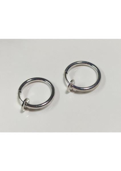 Çelik Gümüş Renk Yaylı Sıkıştırmalı Halka Küpe, Kararma Yapmaz, 2'li Set, 12 mm fiyatları