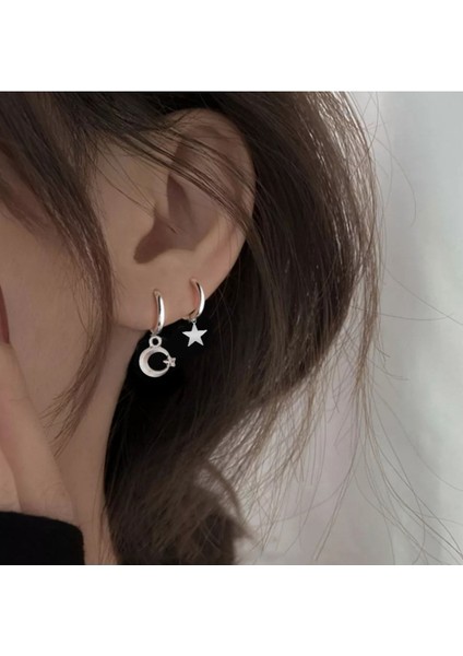 2'li Kıkırdak Halka Ay ve Yıldız Küpe