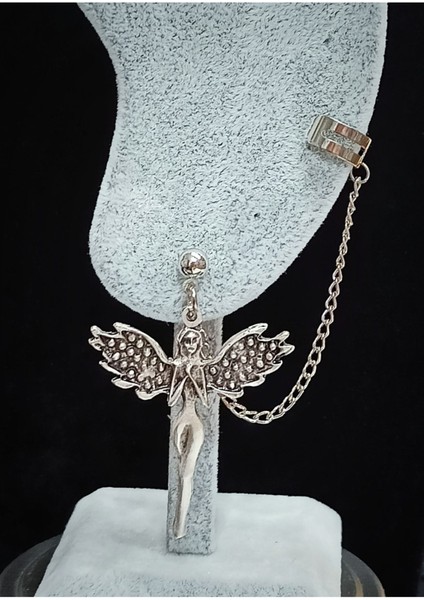 Üstten Deliksiz Zincirli Antik Gümüş Küpe