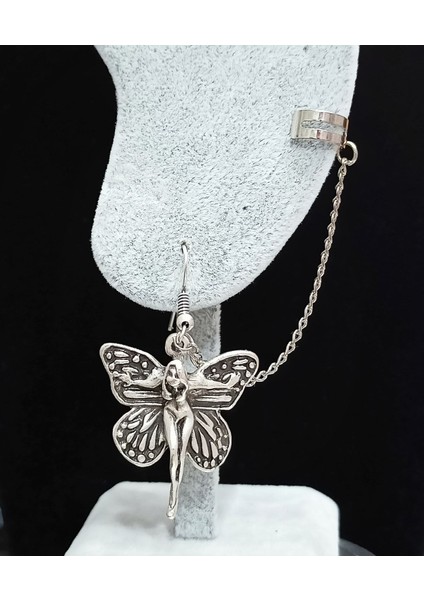 Üstten Deliksiz Zincirli Antik Gümüş Küpe